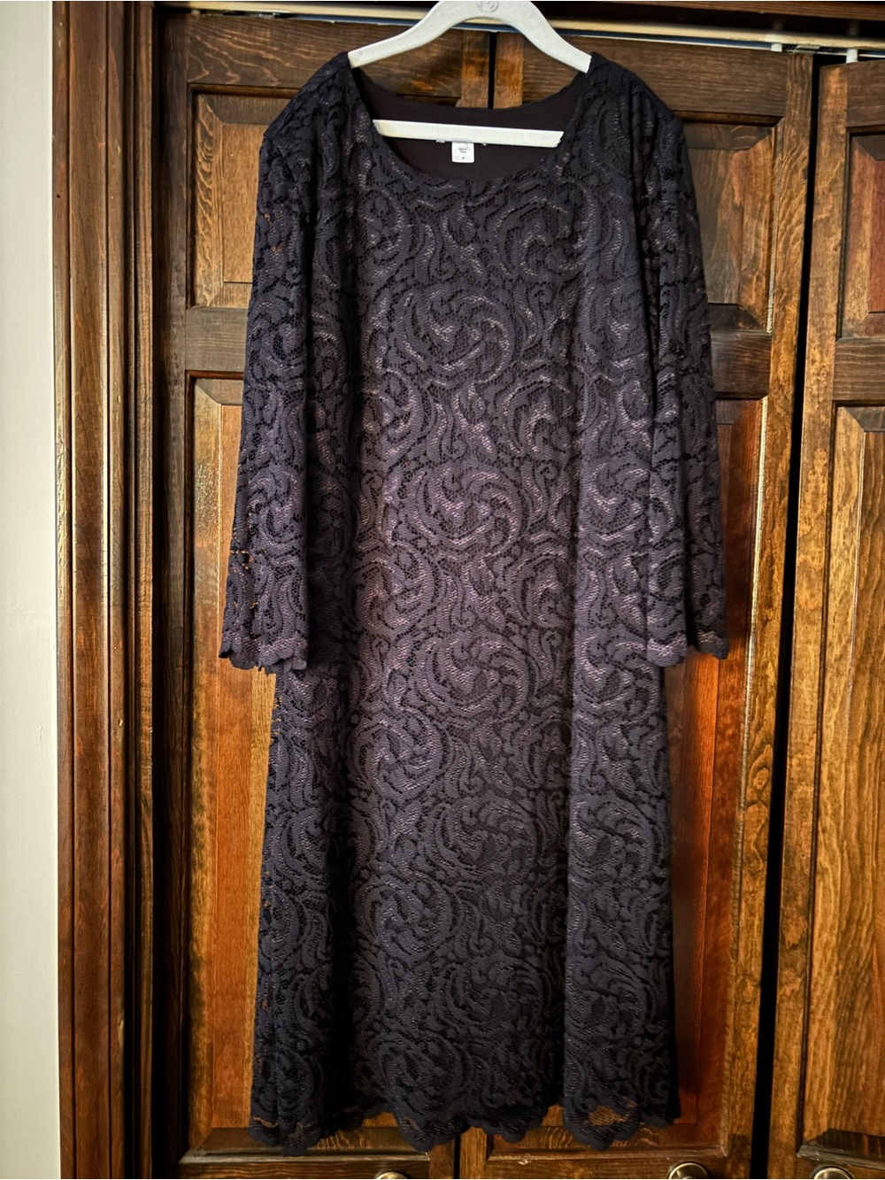 Garnet Hill Black Lace Long-Sleeve A-Line Dress